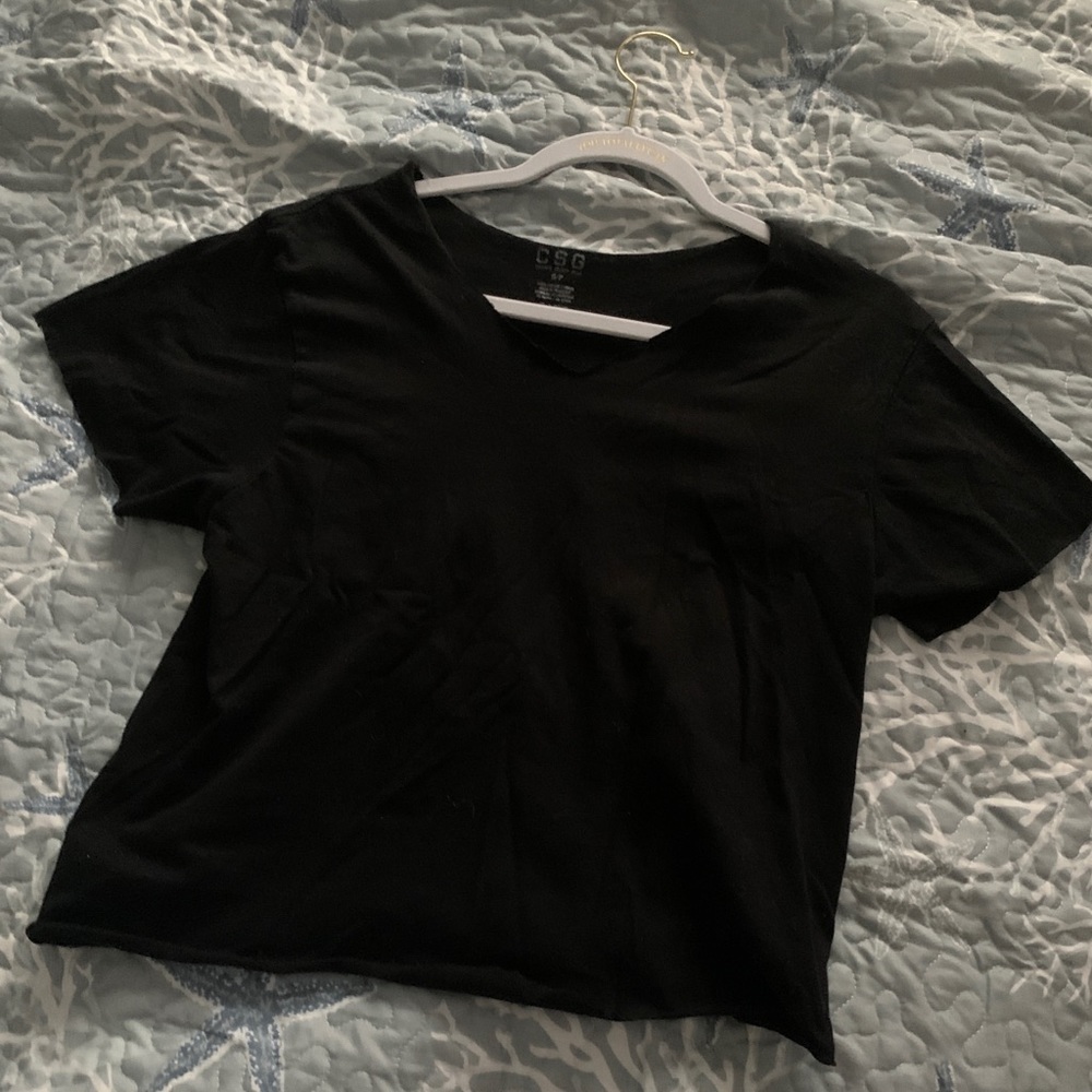 🥳black v neck plain cropped tee